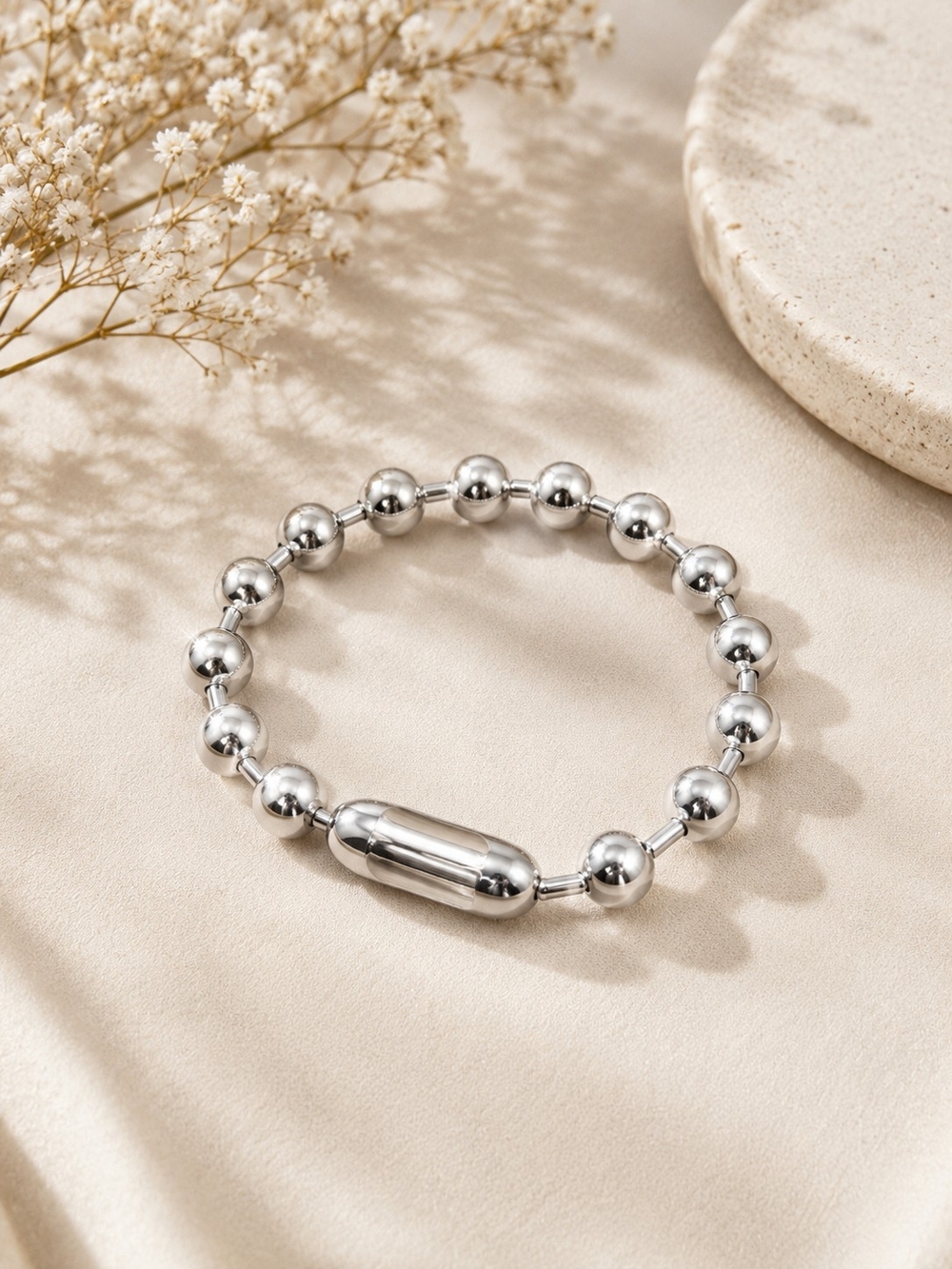 Silver Tone Polished Bead Bracelet - Picture 3 of 5
